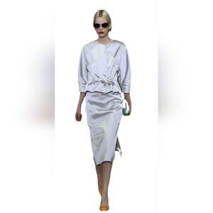 ❤️BUY2️⃣GET1️⃣🆓♧$5,000 OSCAR DE LA RENTA SILVER RUNWAY SKIRT JACKET SUIT S